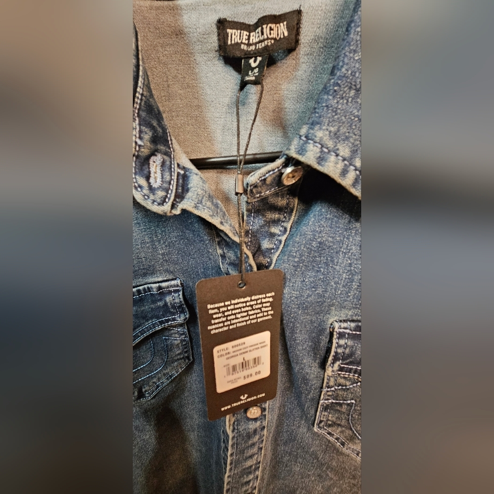 Georgia Glitter Denim Button-Up Shirt - Picture 4 of 8